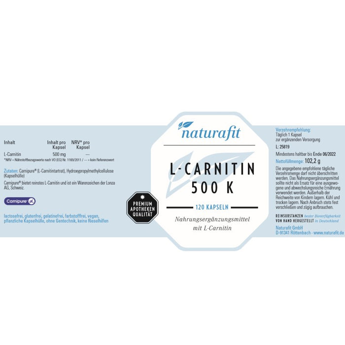 naturafit L-Carnitin 500 K Kapseln, 120 pc Capsules