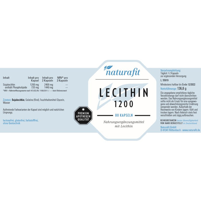 naturafit Lecithin 1200 Kapseln, 80 pcs. Capsules