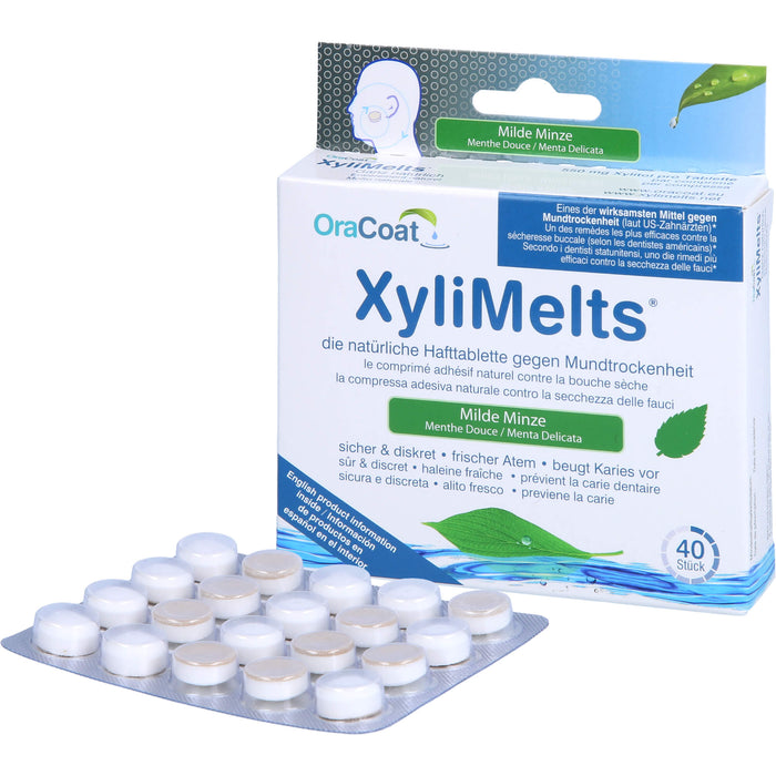 OraCoat XyliMelts Hafttabletten milde Minze gegen Mundtrockenheit, 40 pcs. Tablets