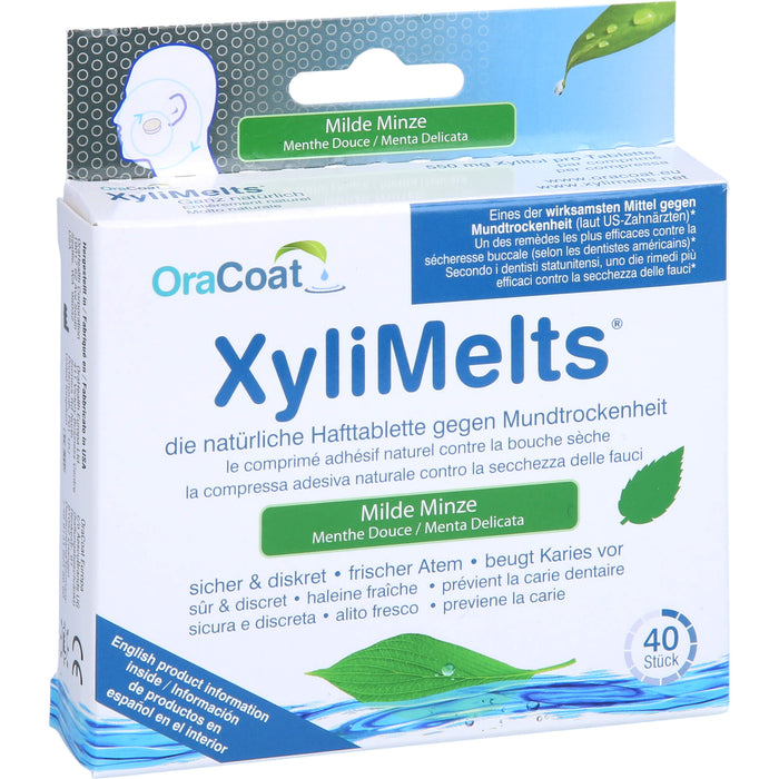 OraCoat XyliMelts Hafttabletten milde Minze gegen Mundtrockenheit, 40 pcs. Tablets