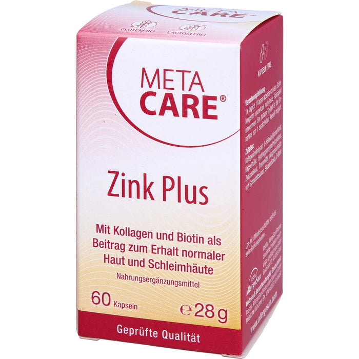 Meta Care Zink+ Kapseln zum Erhalt normaler Haur und Schleimhäute, 60 pcs. Capsules