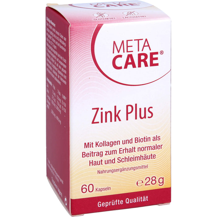 Meta Care Zink+ Kapseln zum Erhalt normaler Haur und Schleimhäute, 60 pcs. Capsules