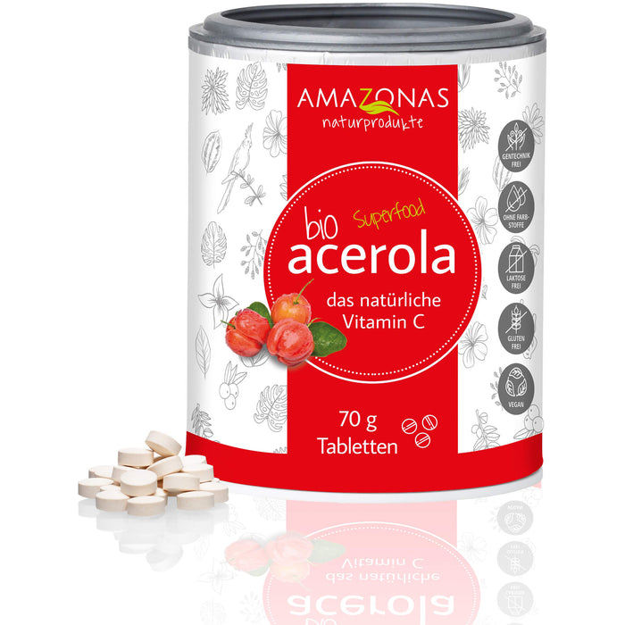 AMAZONAS bio Acerola Lutschtabletten mit natürlichem Vitamin C, 70 g Tablettes