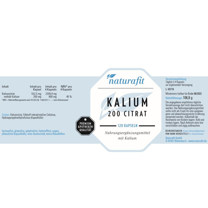 naturafit Kalium 200 Citrat Kapseln, 120 pcs. Capsules