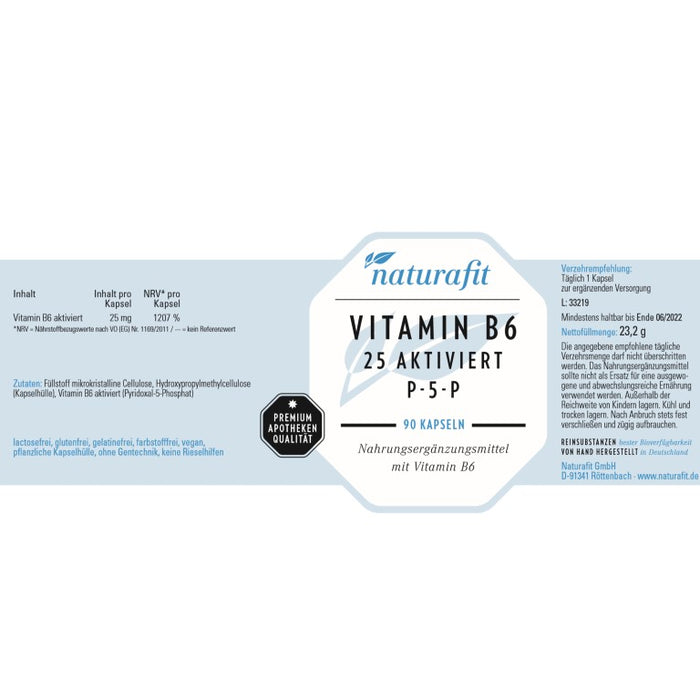 naturafit Vitamin B6 25 aktiviert P-5-P Kapseln, 90 pcs. Capsules