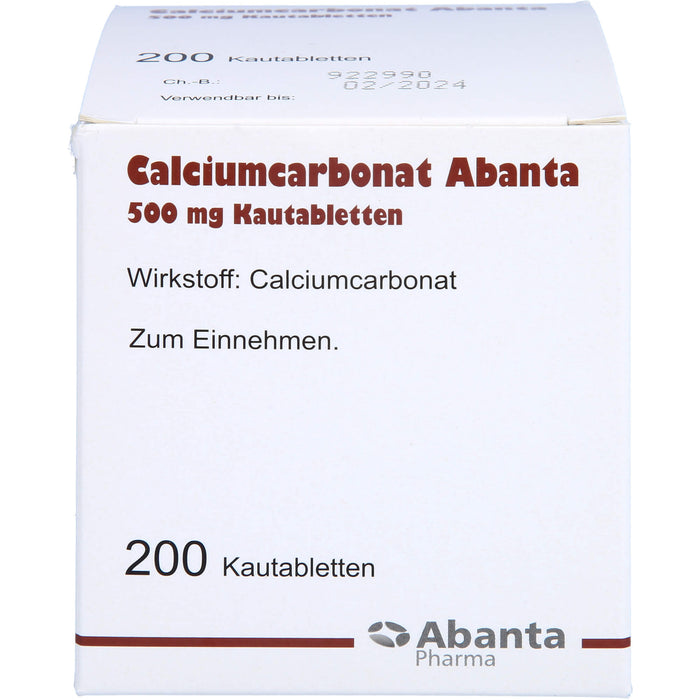 Calciumcarbonat Abanta 500 mg Kautabletten, 200 pc Tablettes