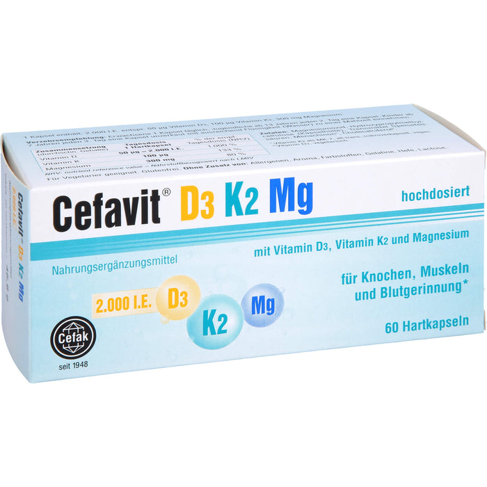 Cefavit D3 K2 Mg Hartkapseln für Knochen, Muskeln und Blutgerinnung, 60 pcs. Capsules