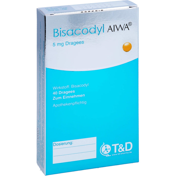 Bisacodyl AIWA 5 mg Dragees für einen erweichten und beschleunigten Stuhlgang, 40 pc Tablettes