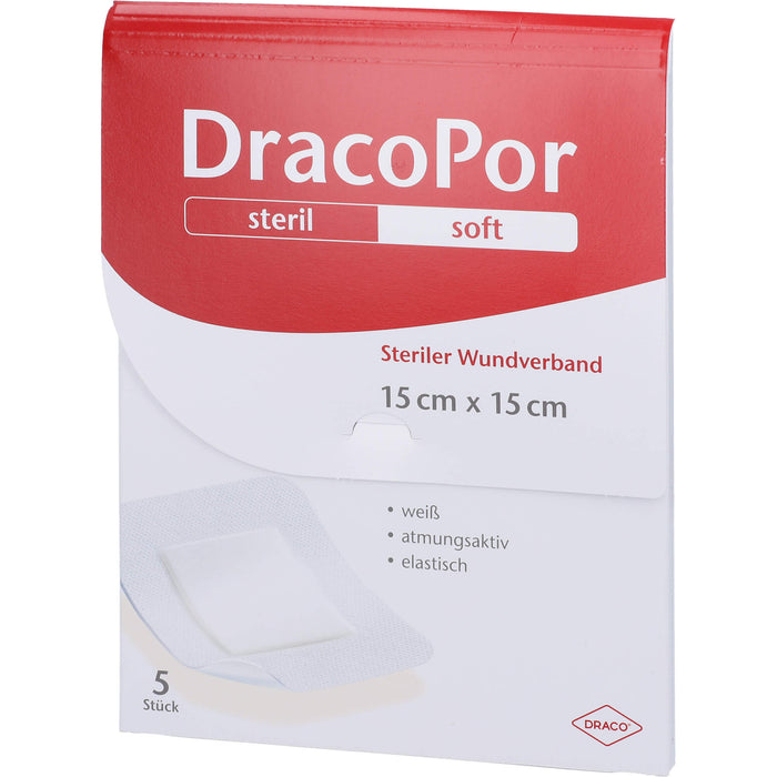 DracoPor Soft steriler Wundverband weiß 15 cm x 15 cm, 5 pcs. Patch