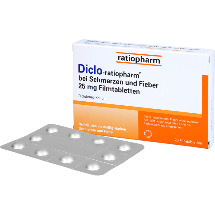 Diclo-ratiopharm bei Schmerzen und Fieber 25 mg Filmtabletten, 20 pcs. Tablets