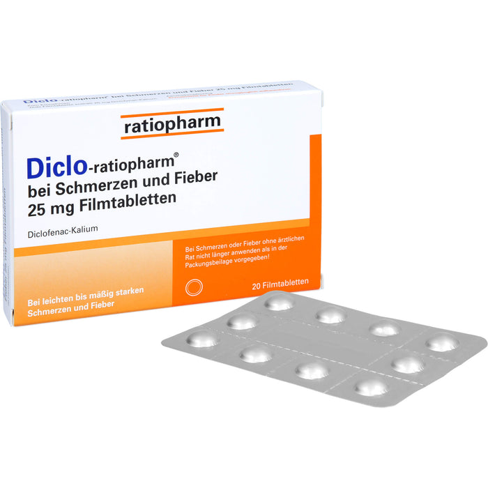 Diclo-ratiopharm bei Schmerzen und Fieber 25 mg Filmtabletten, 20 pcs. Tablets