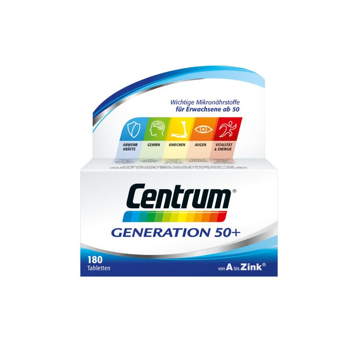 Centrum Generation 50+ Tabletten ergänzt die Ernährung sinnvoll mit Vitaminen, Mineralstoffen und Spurenelementen, 180 pcs. Tablets