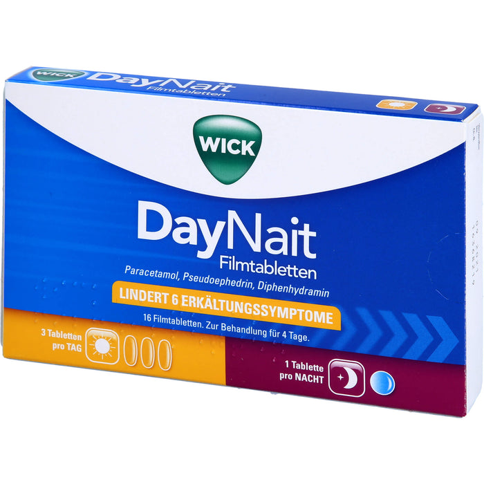 WICK DayNait Filmtabletten lindert 6 Erkältungssymptome, 16 pc Tablettes