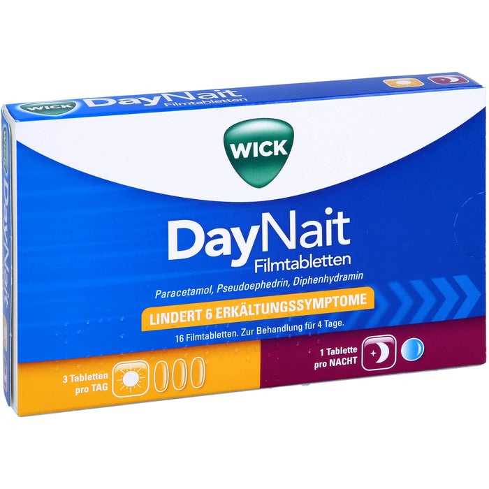 WICK DayNait Filmtabletten lindert 6 Erkältungssymptome, 16 pc Tablettes