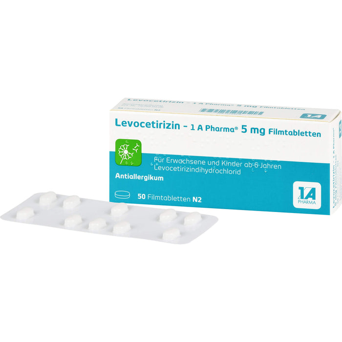 1 A Pharma Levocetirizin 5 mg Filmtabletten bei Allergien, 50 pcs. Tablets