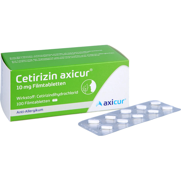 Cetirizin axicur 10 mg Filmtabletten Anti-Allergikum, 100 pc Tablettes