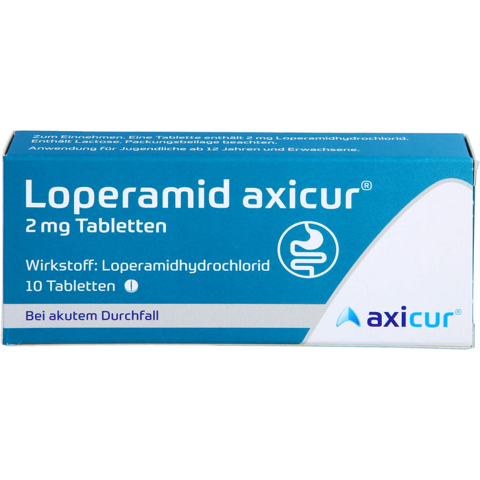 Loperamid axicur 2 mg Tabletten bei akutem Durchfall, 10 pcs. Tablets