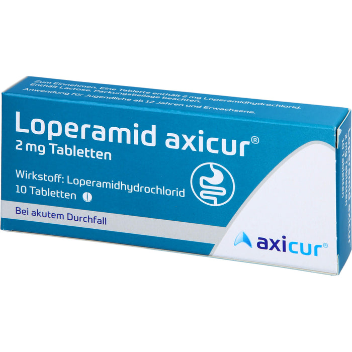 Loperamid axicur 2 mg Tabletten bei akutem Durchfall, 10 pcs. Tablets