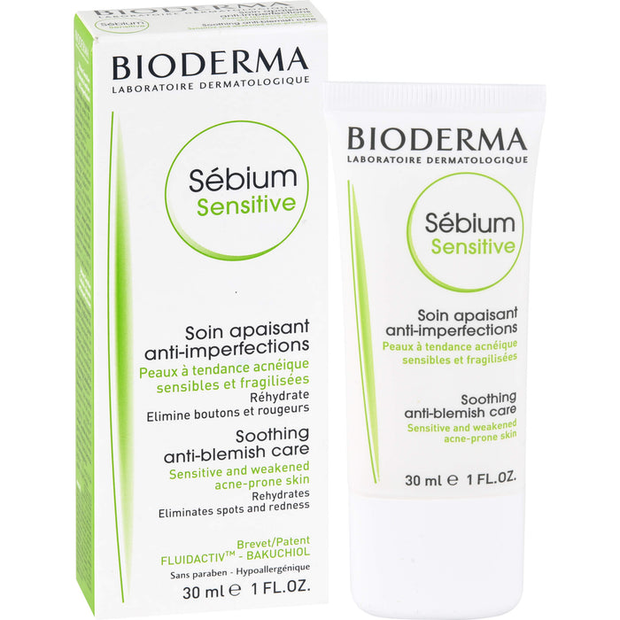 BIODERMA Sébium Sensitive beruhigende, feuchtigkeitsspendende Anti-Unreinheiten-Creme, 30 ml Creme