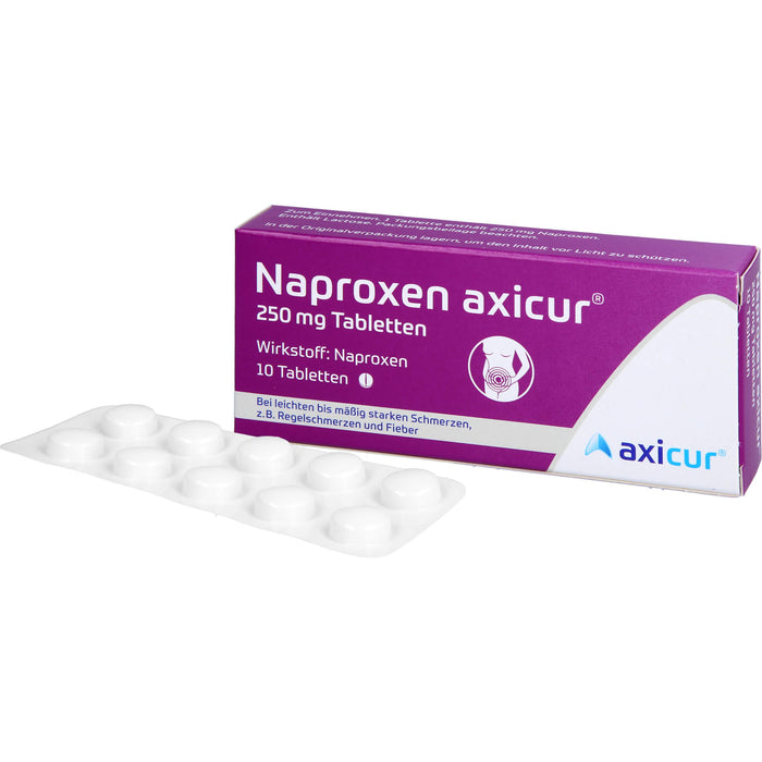 Naproxen axicur 250 mg Tabletten bei Schmerzen oder Fieber, 10 pcs. Tablets