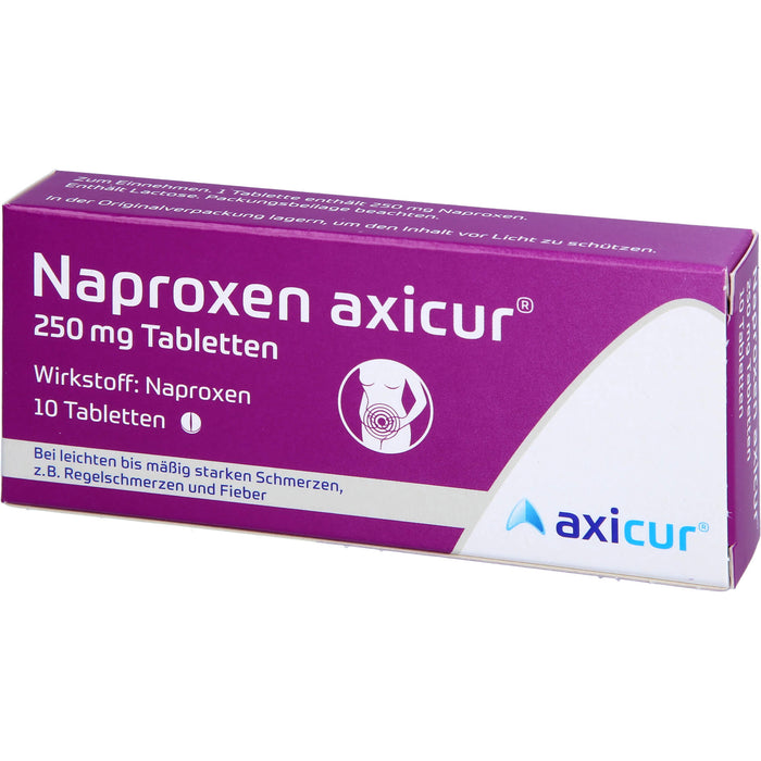 Naproxen axicur 250 mg Tabletten bei Schmerzen oder Fieber, 10 pcs. Tablets