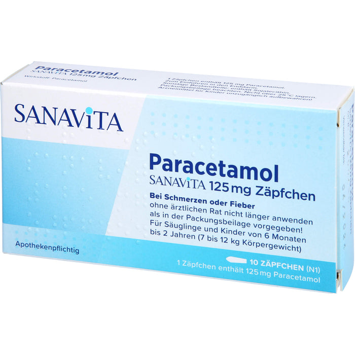 SANAVITA Paracetamol 125 mg Zäpfchen bei Fieber und Schmerzen, 10 pcs. Suppositories