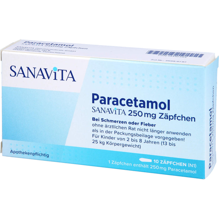 SANAVITA Paracetamol 250 mg Zäpfchen bei Schmerzen und Fieber, 10 pcs. Suppositories