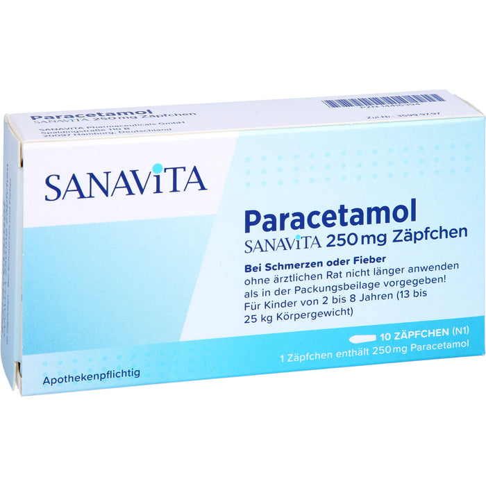 SANAVITA Paracetamol 250 mg Zäpfchen bei Schmerzen und Fieber, 10 pcs. Suppositories