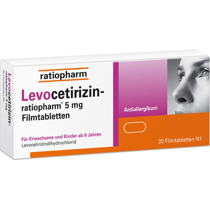 Levocetirizin-ratiopharm 5 mg Filmtabletten Antiallergikum, 20 pc Tablettes