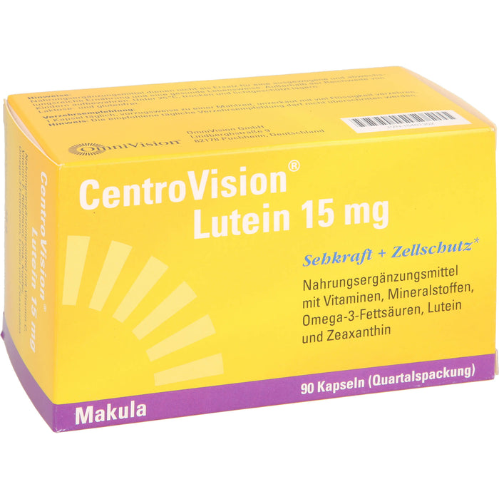 CentroVision Lutein 15 mg Kapseln Sehkraft + Zellschutz, 90 St. Kapseln