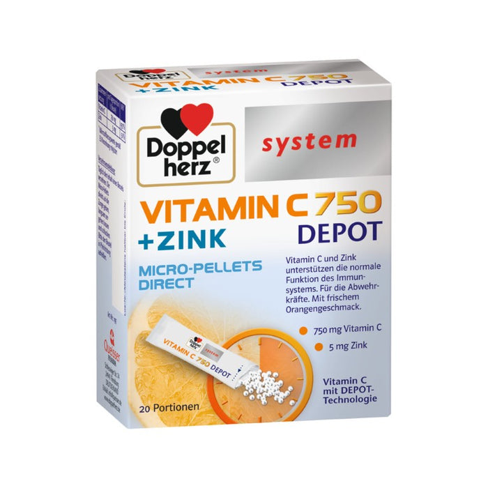 Doppelherz system Vitamin C 750 Depot + Zink Granulat, 20 pc Sachets