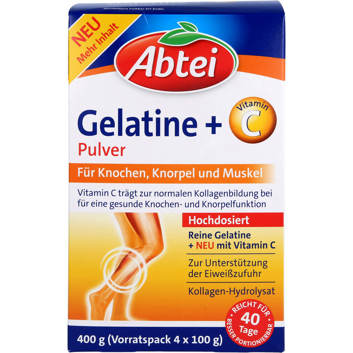 Abtei Gelatine Plus Vitamin C Pulver für Knochen, Knorpel und Muskeln, 400 g Poudre