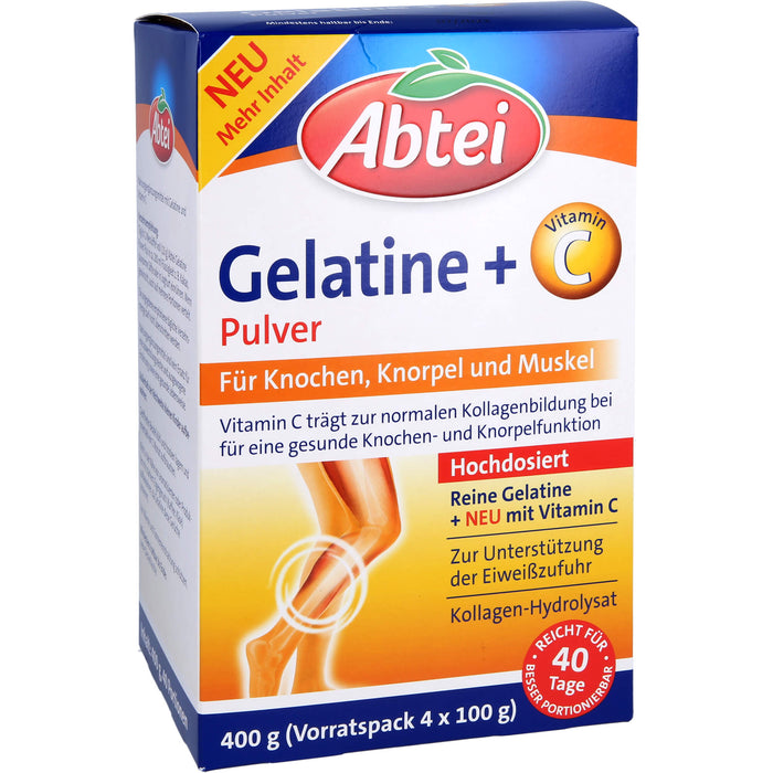 Abtei Gelatine Plus Vitamin C Pulver für Knochen, Knorpel und Muskeln, 400 g Powder