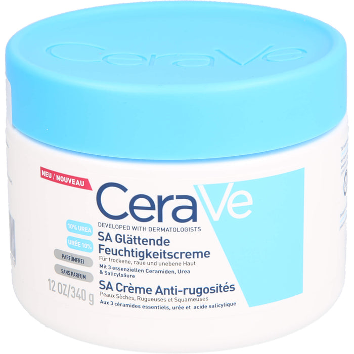 CeraVe SA Urea glättende Feuchtigkeitscreme bei trockener, rauer und unebener Haut am Körper, 340 ml Cream