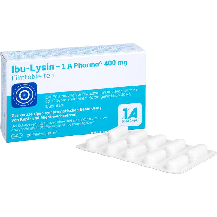 Ibu-Lysin 1A Pharma 400 mg Filmtabletten zur kurzzeitigen symptomatischen Behandlung von Kopf- und Migräneschmerzen, 20 St. Tabletten