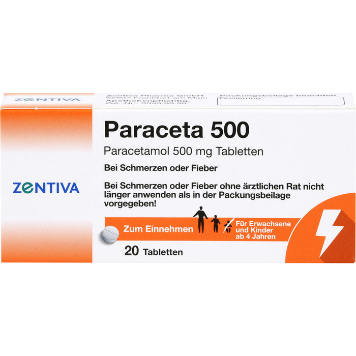 Zentiva Paraceta 500 Tabletten bei Schmerzen und Fieber, 20 pcs. Tablets