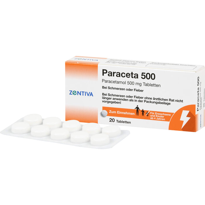 Zentiva Paraceta 500 Tabletten bei Schmerzen und Fieber, 20 St. Tabletten