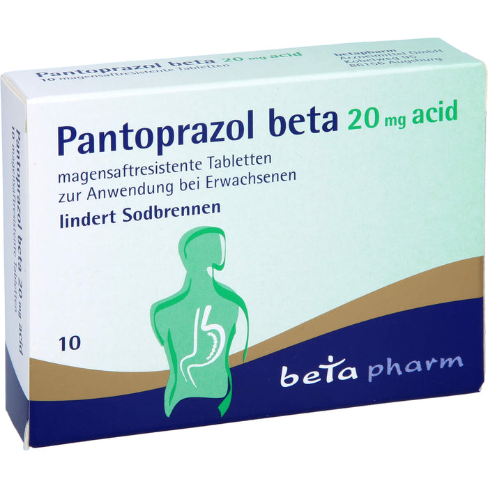 Pantoprazol beta 20 mg acid Tabletten lindert Sodbrennen, 10 pc Tablettes