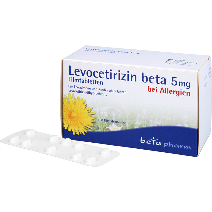 Levocetirizin beta 5 mg Filmtabletten bei Allergien, 100 pcs. Tablets