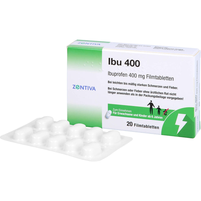 Zentiva Ibu 400 Filmtabletten bei Schmerzen und Fieber, 20 pc Tablettes