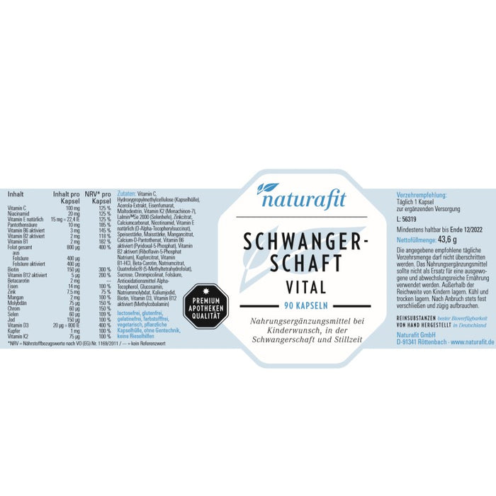 naturafit Schwangerschaft Vital Kapseln, 90 pcs. Capsules