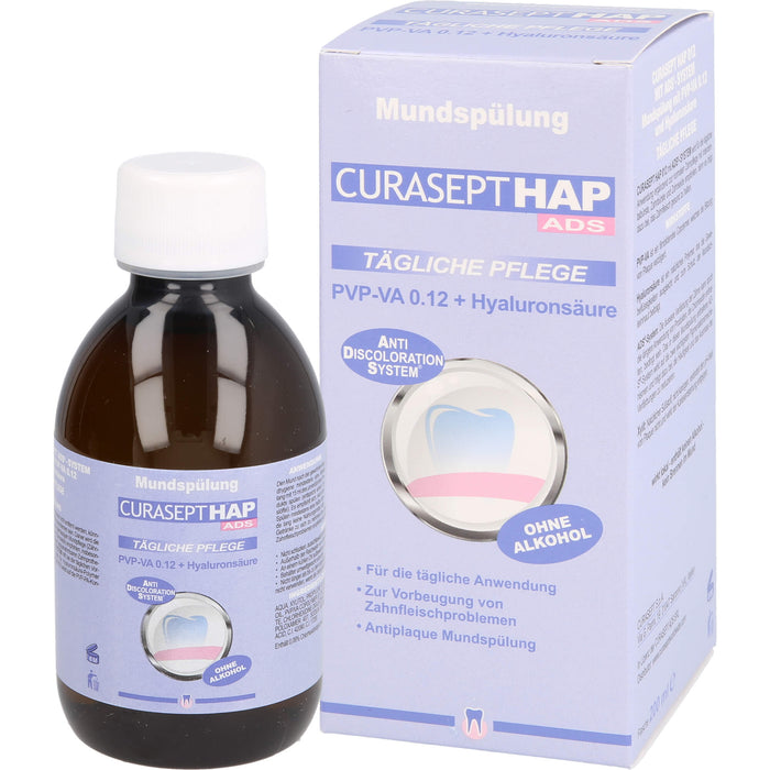 CURASEPT HAP PVP-VA 0,12 + Hyaluronsäure tägliche Pflege Mundspülung, 200 ml Solution