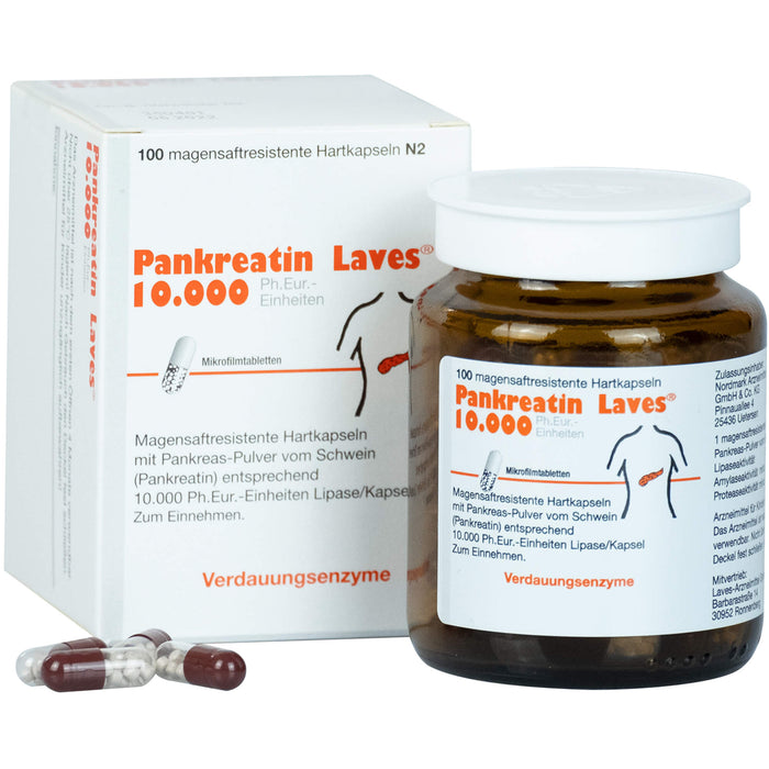 Pankreatin Laves 10.000 Ph.Eur.-Einheiten Hartkapseln Verdauungsenzyme, 100 pcs. Capsules