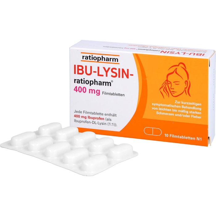 Ibu-Lysin-ratiopharm 400 mg Filmtabletten bei Schmerzen und Fieber, 10 St. Tabletten