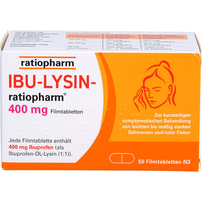 Ibu-Lysin-ratiopharm 400 mg Filmtabletten bei Schmerzen und Fieber, 50 St. Tabletten