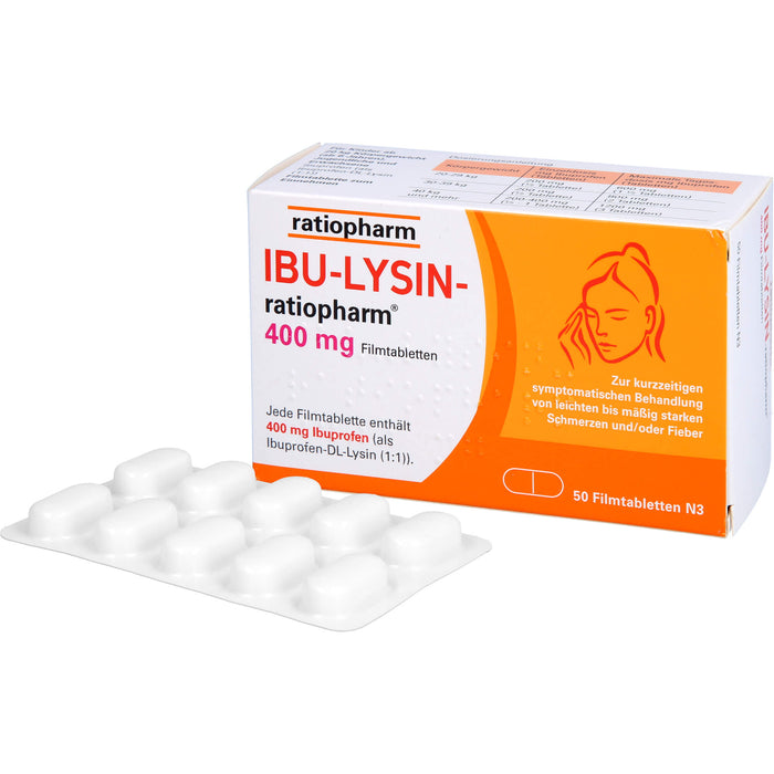 Ibu-Lysin-ratiopharm 400 mg Filmtabletten bei Schmerzen und Fieber, 50 pcs. Tablets