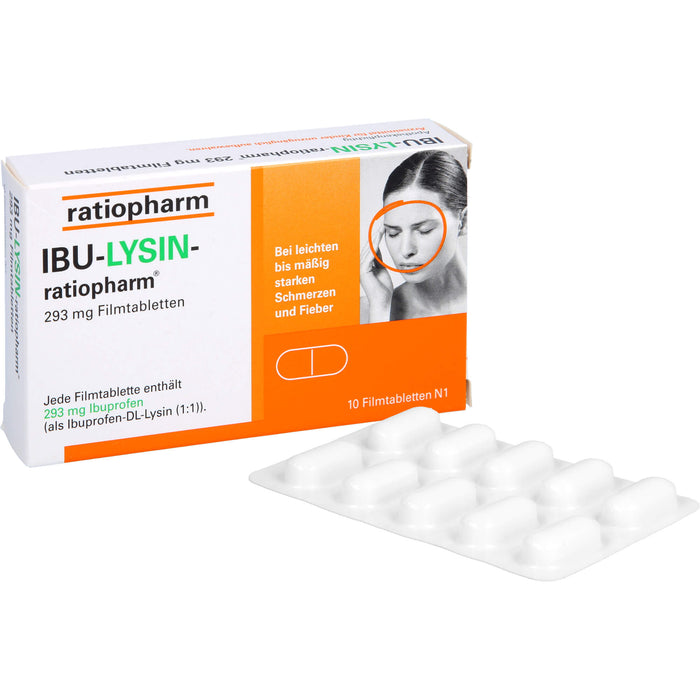 IBU-LYSIN-ratiopharm 293 mg Filmtabletten bei Schmerzen und Fieber, 10 St. Tabletten