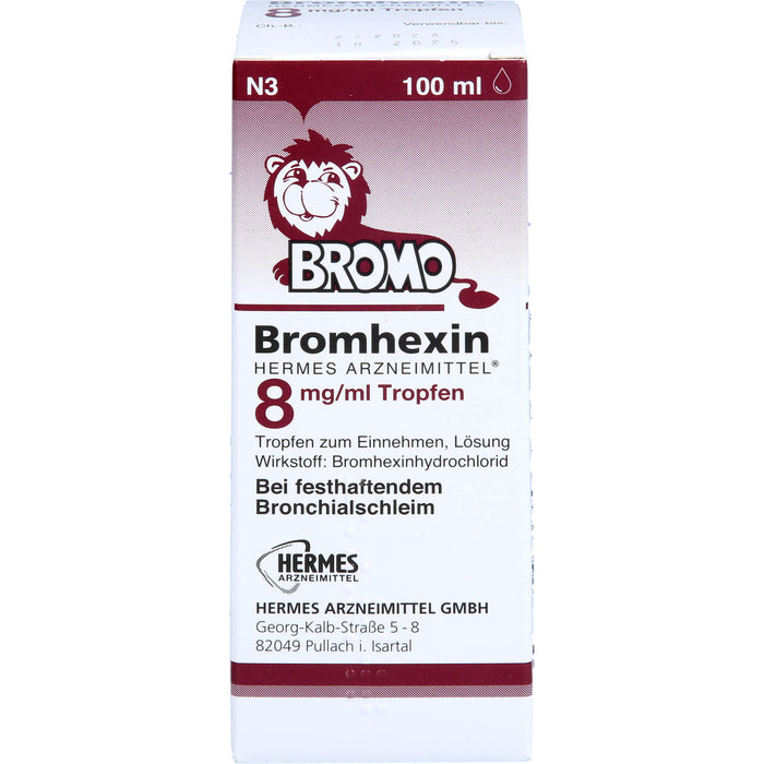 HERMES Bromhexin 8 mg/ml Tropfen bei festhaftendem Bronchialschleim, 100 ml Lösung