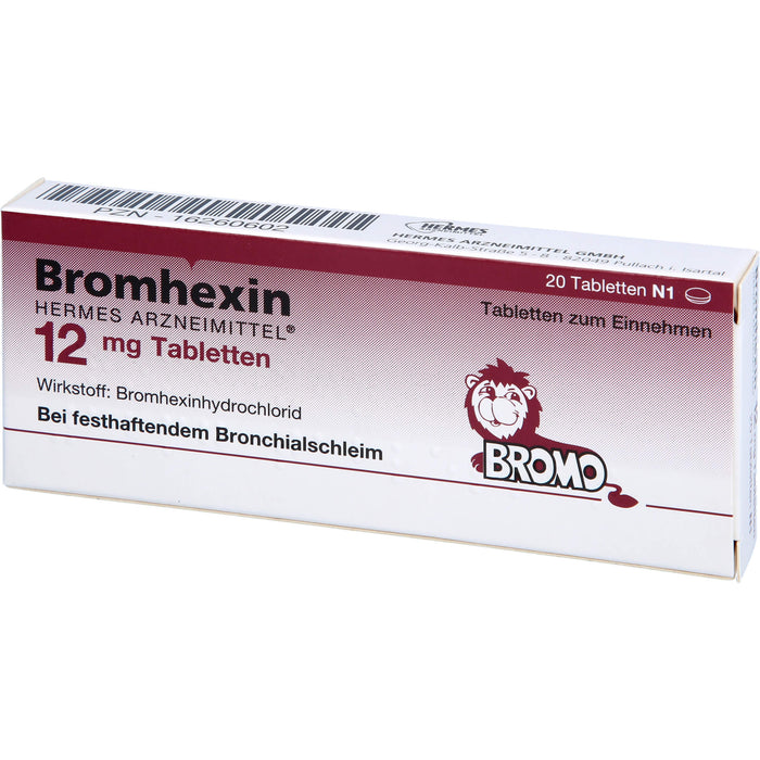 Bromhexin Hermes Arzneimittel 12 mg Tabletten bei festhaftendem Bronchialschleim, 20 pcs. Tablets