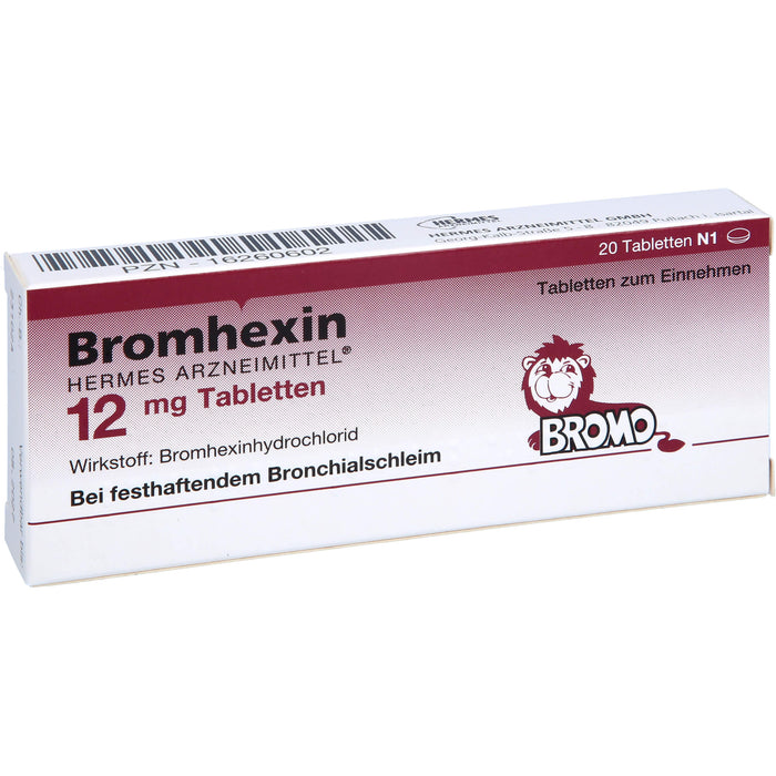 Bromhexin Hermes Arzneimittel 12 mg Tabletten bei festhaftendem Bronchialschleim, 20 pc Tablettes